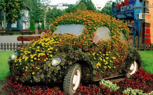 Цветник в форме автомобиля станет настоящей изюминкой вашего садового участка. 