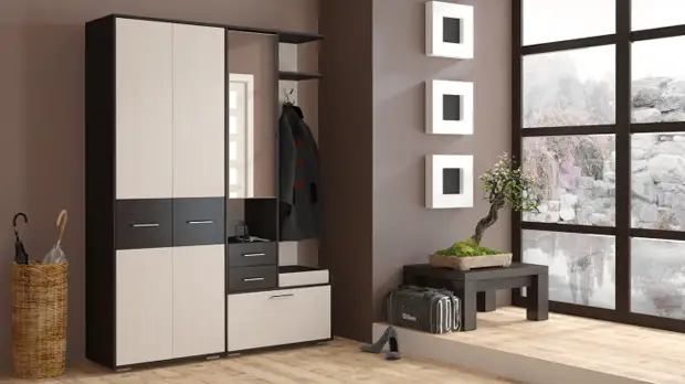 Контрастный темно-светлый венге в интерьере прихожей. Контрастный темно-светлый венге в интерьере прихожей.