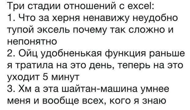 3 стадии работы с Excel