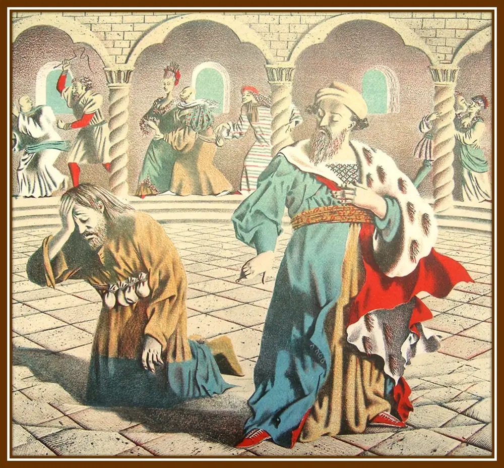 Неделя о мытаре и фарисее. Мытарь и фарисей. Притча о мытаре и фарисее. Гравюра мытарь и фарисей.