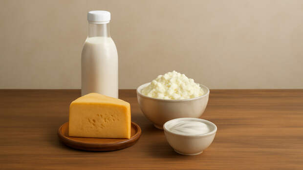 Молоко, сметана и сыр / Изображение сгенерировано нейросетью DALL-E / amic.ru