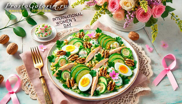 Салат с курицей, авокадо и орехами