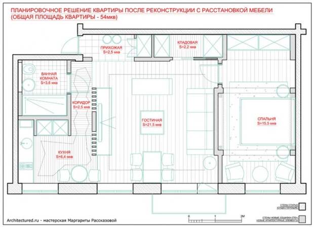 Планировка квартиры 54 кв. м.