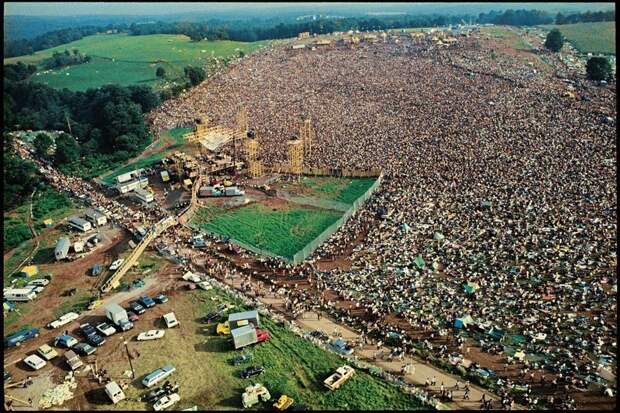 Вид Вудстокского рок-фестиваля с воздуха, 1969 история, классика, фото