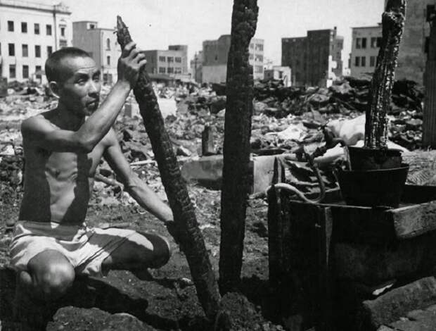 Мужчина среди обломков. Япония, Йокогама, 1945 год. Мужчина среди обломков. Япония, Йокогама, 1945 год.