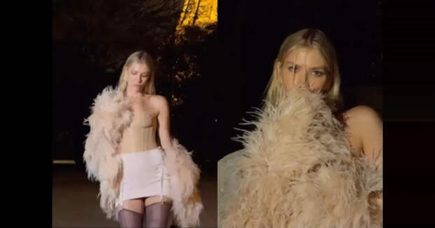 Елена Перминова в корсете и чулках устроила фотосессию у Эйфелевой башни