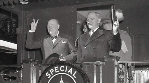 Уинстон Черчилль и Гарри Трумэн в Фултоне