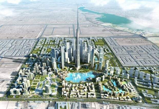 Королевская башня высотой 1007 метров на макете города будущего (Jeddah Economic City, Саудовская Аравия). | Фото: https://thetowerinfo.com.