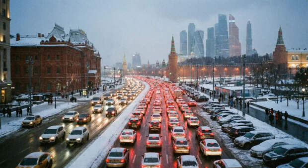 Москва застряла в 10-балльных пробках впервые за год