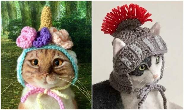 Художница своими руками делает шапочки для котеек