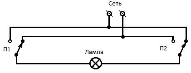 Схема подключения лампочки с двумя выключателями в разных местах