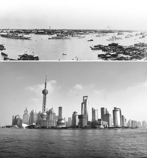 Шанхай, 1920 год и 2009 год китай, сейчас, тогда