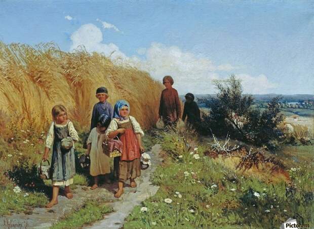 Крестьянские дети несут отцам в поле обед. Автор: Алексей Кивченко.