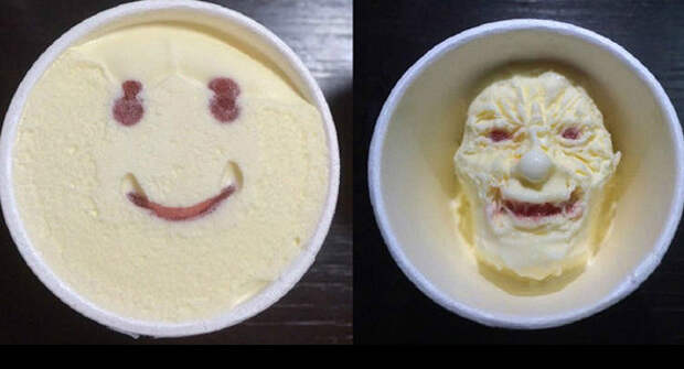 8. Мороженое, которое превращается в злое лицо, когда подтаивает интересно, странности, фото, япония, японские причуды
