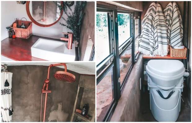 Вот такая ванная комната получилась в автобусе (Oliver). | Фото: instagram.com/ sincewewokeup.