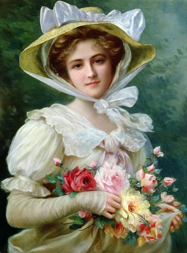 Элегантная леди с букетом роз. Emile Vernon. | Фото: fiveminutehistory.com.