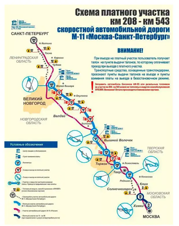 Карта м11 с километровыми отметками со съездами