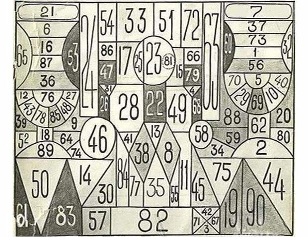 В СССР существовала таблица для проверки наблюдательности. Ее название «Занимательная таблица». Найдите на этой таблице последовательно цифры от 1 до 90 включительно.