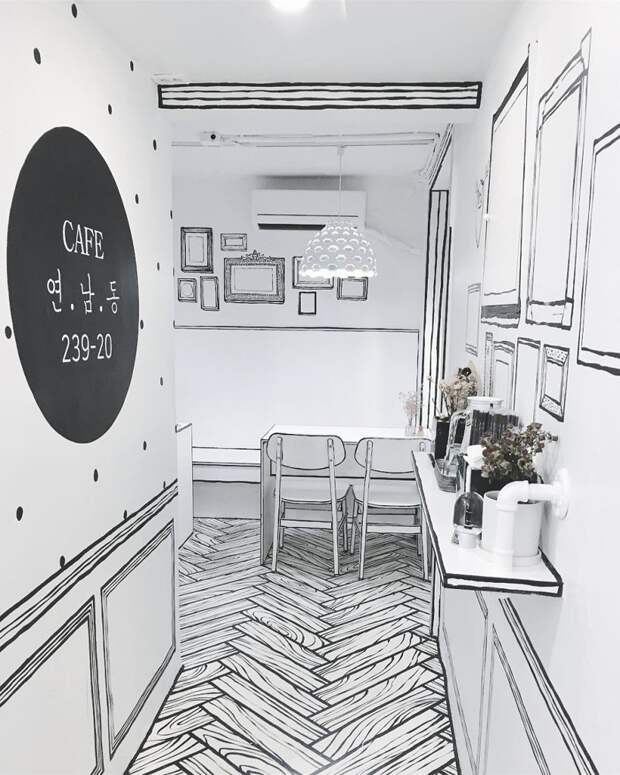 В Сеуле нашли оригинальное кафе с "нарисованным" интерьером