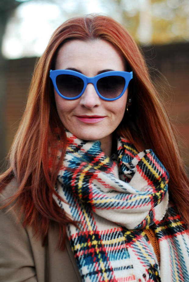 Autumnal tones with an oversized tartan scarf