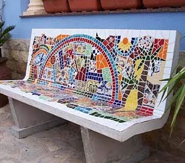 Скамейки для дачи из мозаики