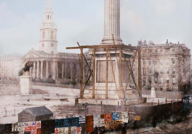 Трафальгарская площадь, 1844 год. Лондон, Великобритания. в мире, достопримечательности, стройка