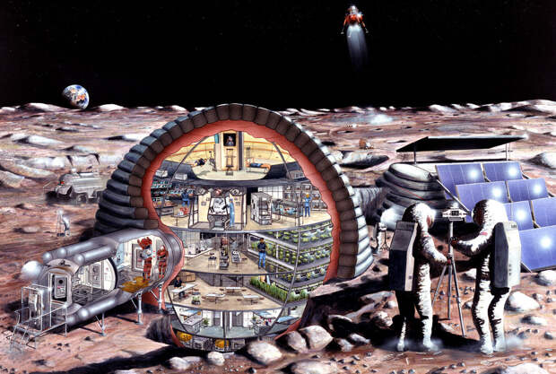 Лунная база с надувным модулем. Эскизный рисунок НАСА. Фото: © Wikipedia.org
