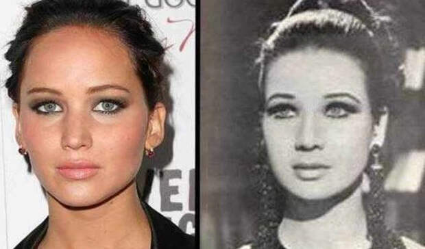 Дженнифер Лоуренс/Зубайда Тарват Даже жизнь этих девушек очень схожа. Обе актрисы (правда, Зубайда блистала в Египте, а не в Голливуде), обе красотки и обе прославились сильным характером.