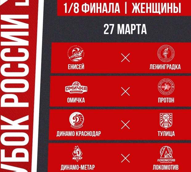 Волейболистки «Тулицы» 27 марта начнут Кубок России матчем в Краснодаре