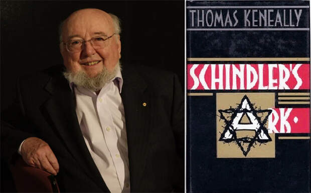 Томас Кенелл и обложка первого издания романа «Ковчег Шиндлера», вышедшего в 1982 году