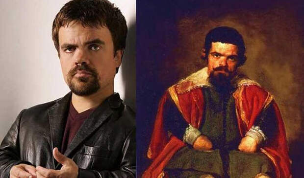 Питер Динклейдж/Себастьян де Морра Все помнят блистательную роль Динклейджа в «Игре Престолов» — умный и хитрый принц, вынужденно играющий шута при дворе. Знал ли режиссер о том, что в XVII веке жил как две капли похожий на Питера шут Себастьян де Морра?