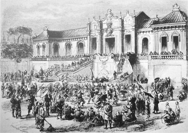 Картинки по запросу британская гравюра «Looting of the Old Summer Palace by Anglo-French forces in 1860 during the Second Opium War."