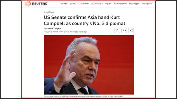 В ФЕВРАЛЕ СЕНАТ США УТВЕРДИЛ "РУКУ АЗИИ" КУРТА КЭМПБЕЛЛА ДИПЛОМАТОМ № 2 В СТРАНЕ, СООБЩИЛ BLOOMBERG. СКРИНШОТ САЙТА СТРАНИЦЫ ИЗДАНИЯ