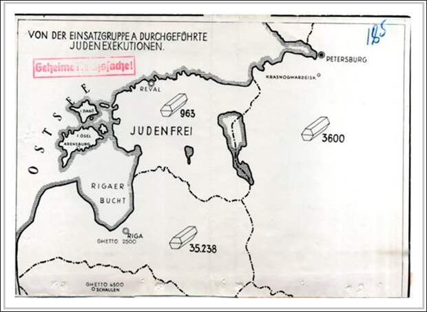 Немецкая карта истребления евреев на оккупированной территории СССР. Эстония обозначена как Немецкая карта истребления евреев на оккупированной территории СССР. Эстония обозначена как