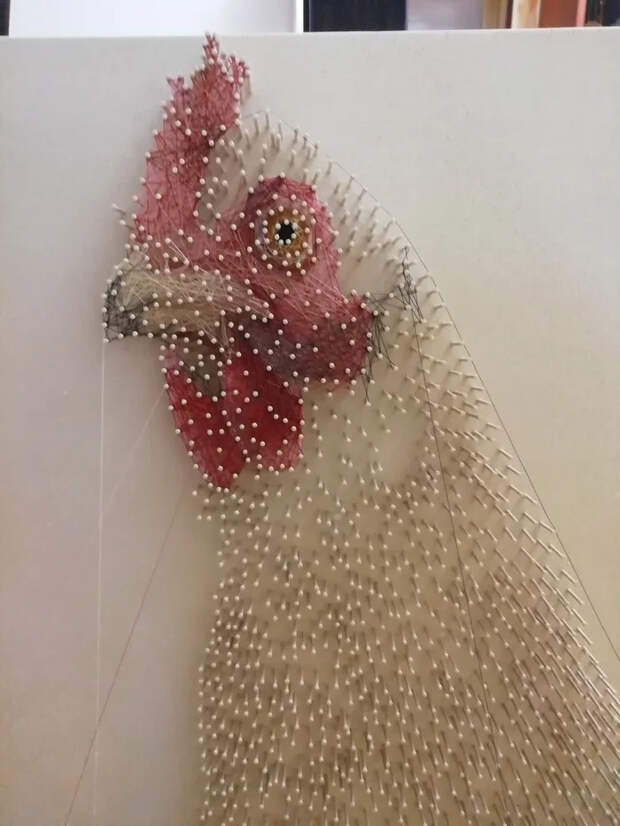 Курочка из ниток и гвоздей String Art, Курица, Рукоделие, Рукоделие с процессом, Длиннопост