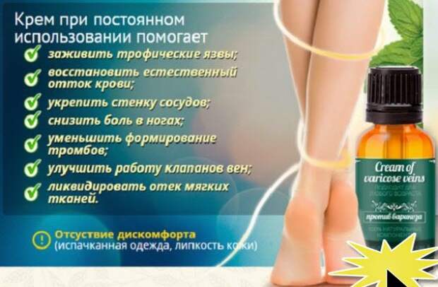 Поезные свойства крема Cream Of Varicose Veins