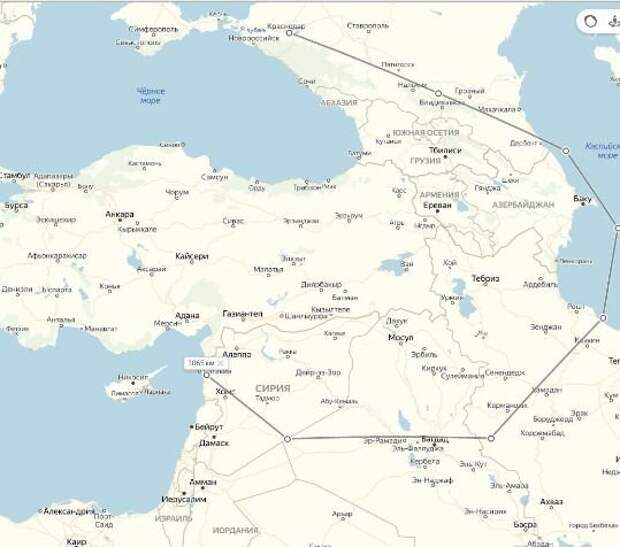 Примерный маршрут "Воздушного коридора" в Сирию
