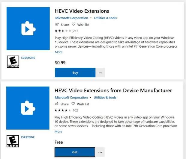 HEVC Video Extensions packages