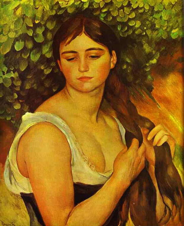 Pierre-Auguste Renoir - Girl Braiding Her Hair (Suzanne Valadon) (570x700, 114Kb)