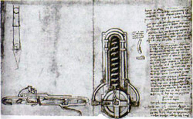 чертеж-проект колесного замка изобретенного Леонардо да Винчи (1500-1505)