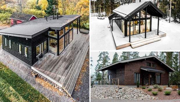 Одноэтажные деревянные дома финской архитектурной компании Pluspuu Oy.