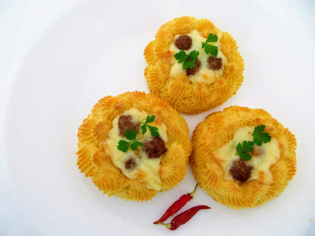 Картофельные гнезда с начинкой Вкусно, Просто, Приготовление, Рецепт, Картофельные гнезда, Другая кухня, Видео рецепт, Длиннопост, Еда, Видео