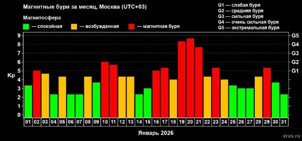 Количество дней с магнитными бурями в январе стало рекордным с 2017 года