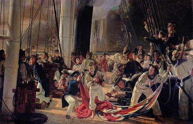 Франсуа Огюст Бияр - На палубе во время морского сражения, 1855