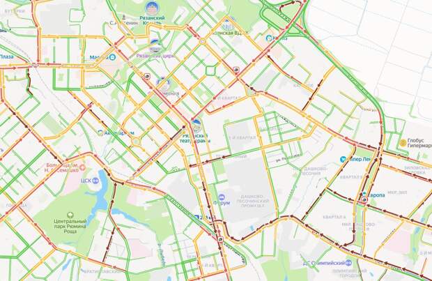 Рязань встала в 10-балльных пробках сегодня утром
