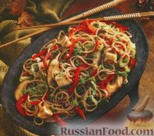 Фото к рецепту: Лапша собу с грибами и овощами