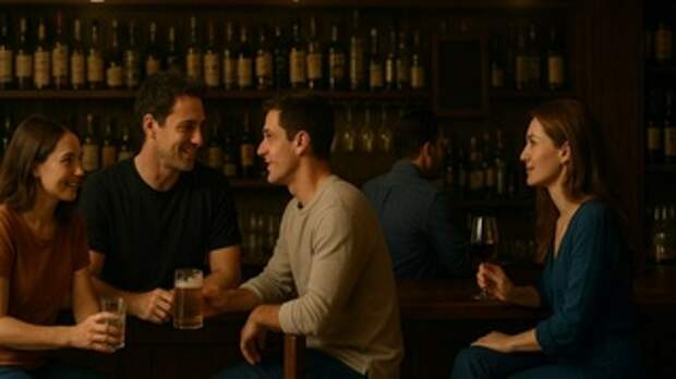 Люди в баре / Изображение сгенерировано нейросетью DALL-E / amic.ru