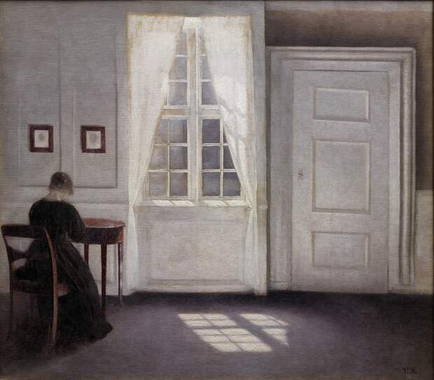 Vilhelm Hammershoi (1864-1916) - Interior in Strandgade, Sunlight on the Floor. (1901), Автор: Датская национальная галерея, Копенгаген (SMK) (Копенгаген (СМК) Датская национальная галерея)Датская национальная галерея, Копенгаген (SMK) (Живопись на Gallerix.ru)