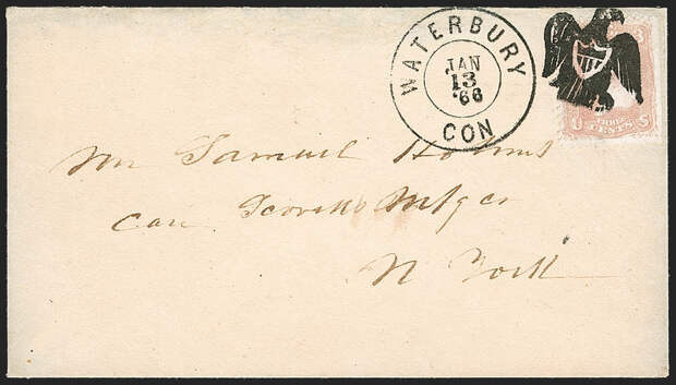 Hill carved this patriotic cancel in 1866, the year after the conclusion of Civil War.