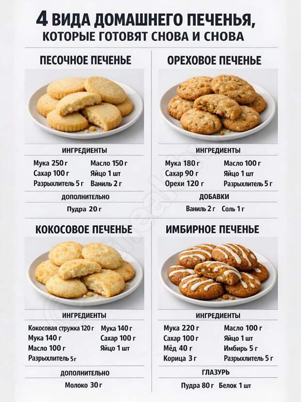 Кулинария>4 ВИДА ДОМАШНЕГО ПЕЧЕНЬЯ !